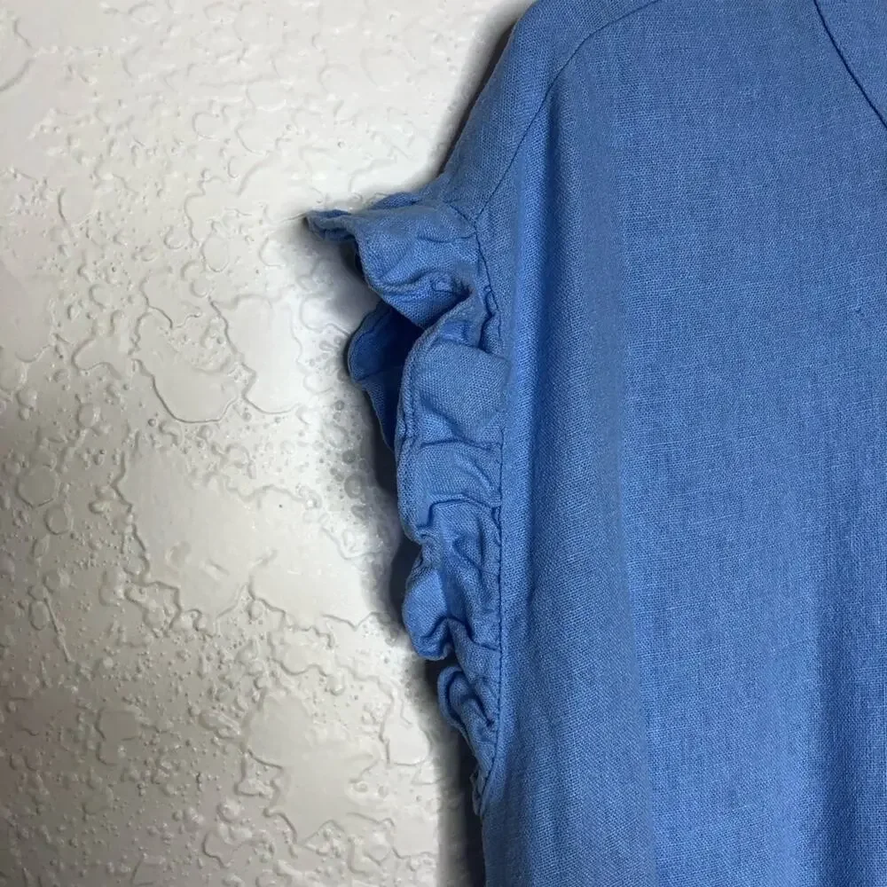 Adyson Parker blue ruffle trim tiered linen blend dress size Large